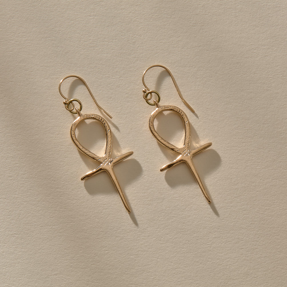 Gold Ankh Earrings