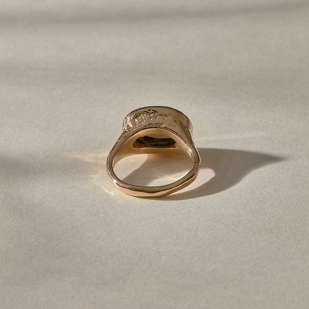 Smoky Quartz Signet Ring | Bronze