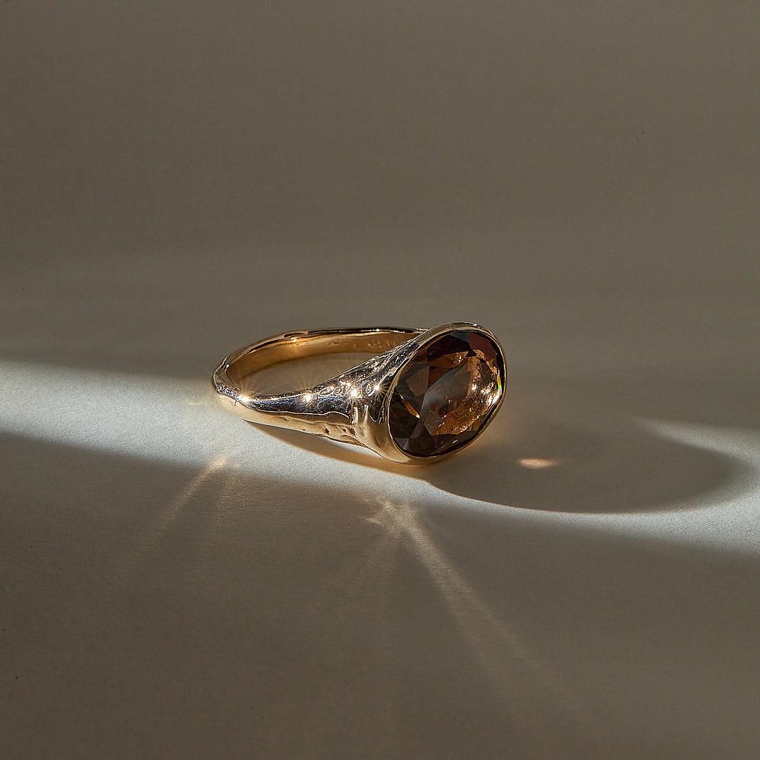 Smoky Quartz Signet Ring | Bronze