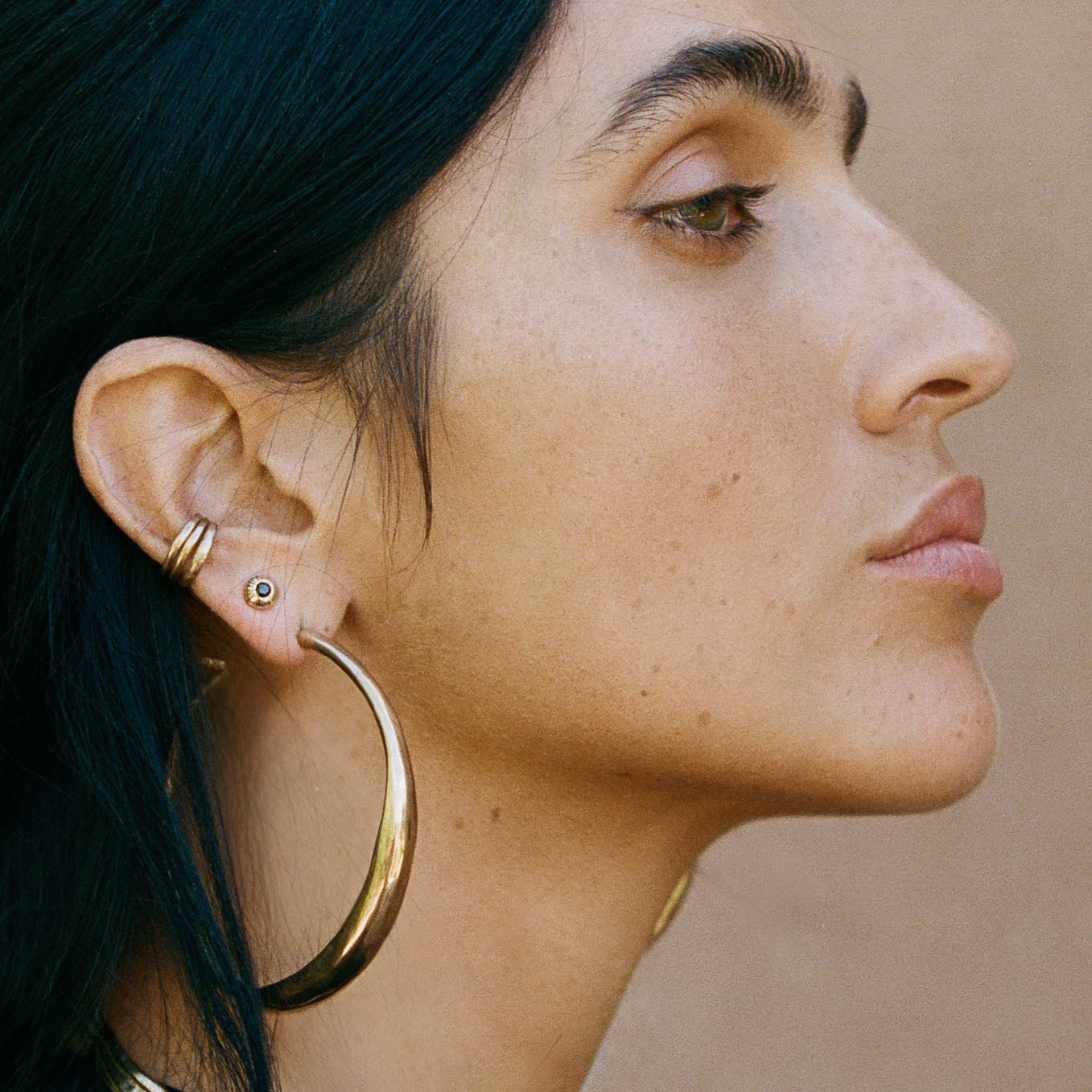 Temple Black Diamond Studs | Gold