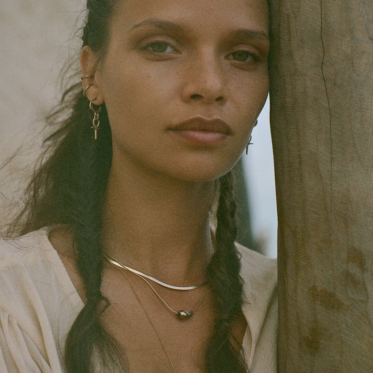 Ankh Charm Hoops | Bronze