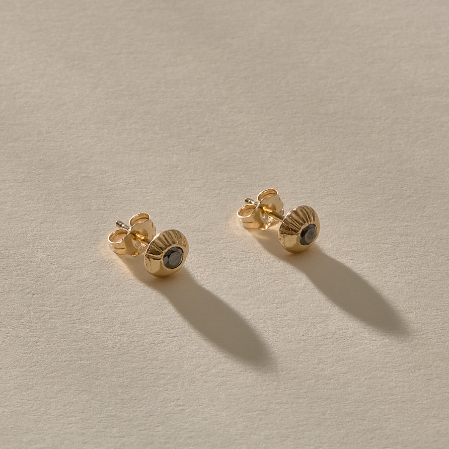 Temple Black Diamond Studs | Gold