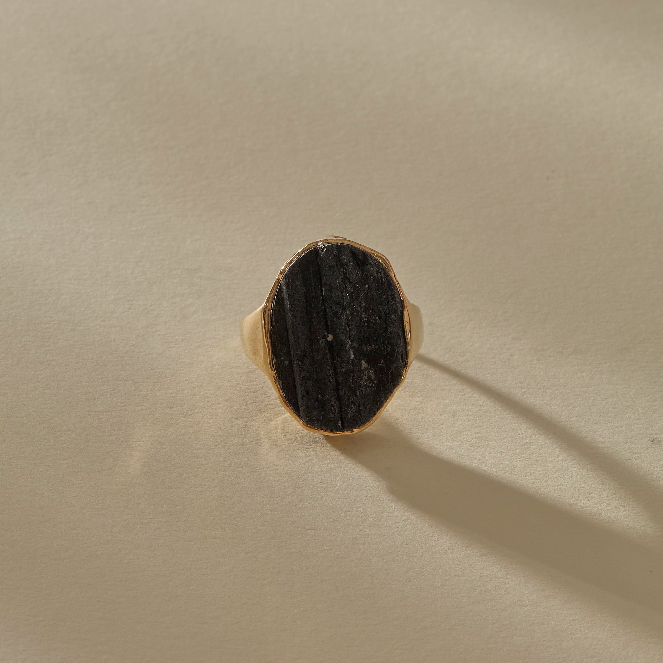 Black Tourmaline Amulet Ring | Gold