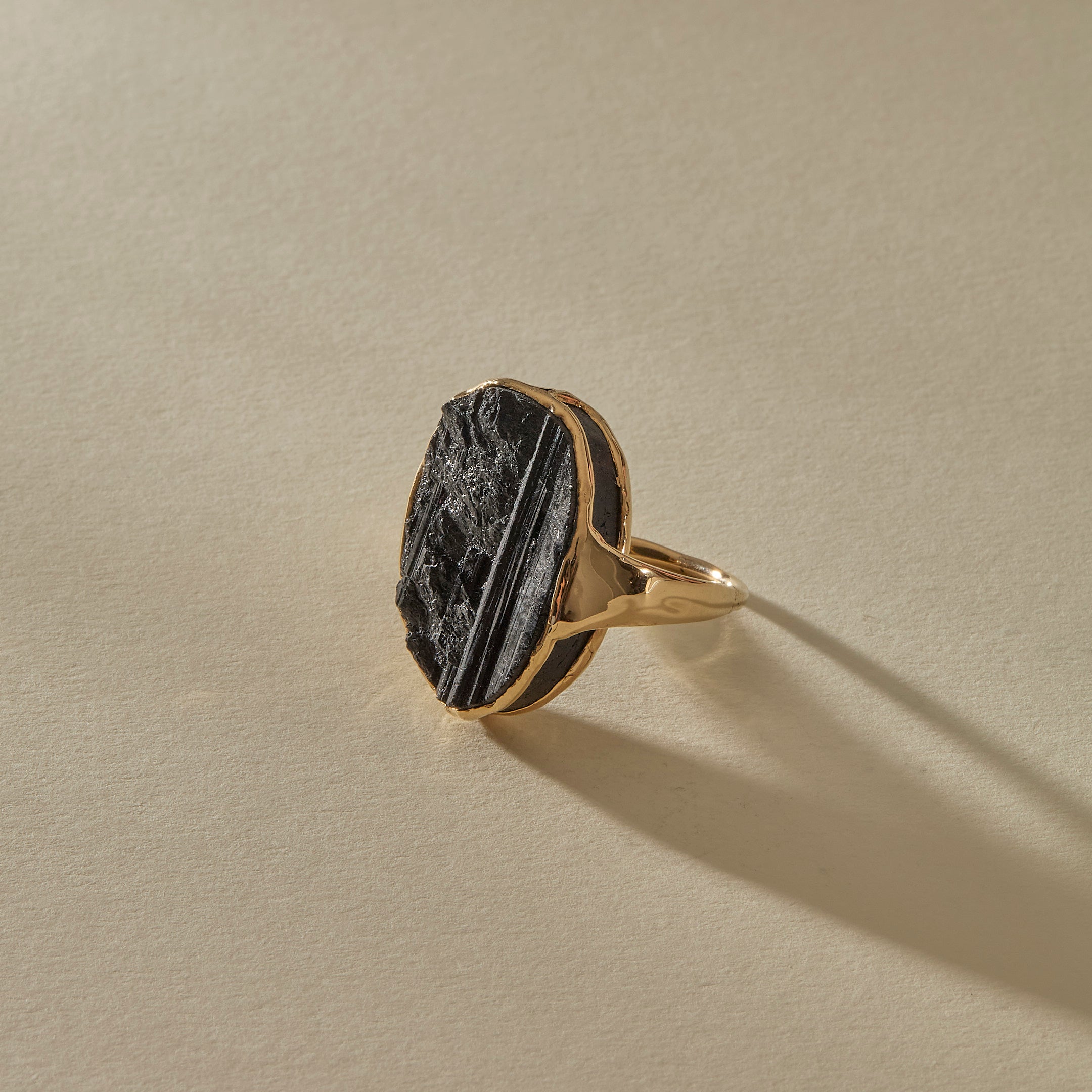Black Tourmaline Amulet Ring II | Gold