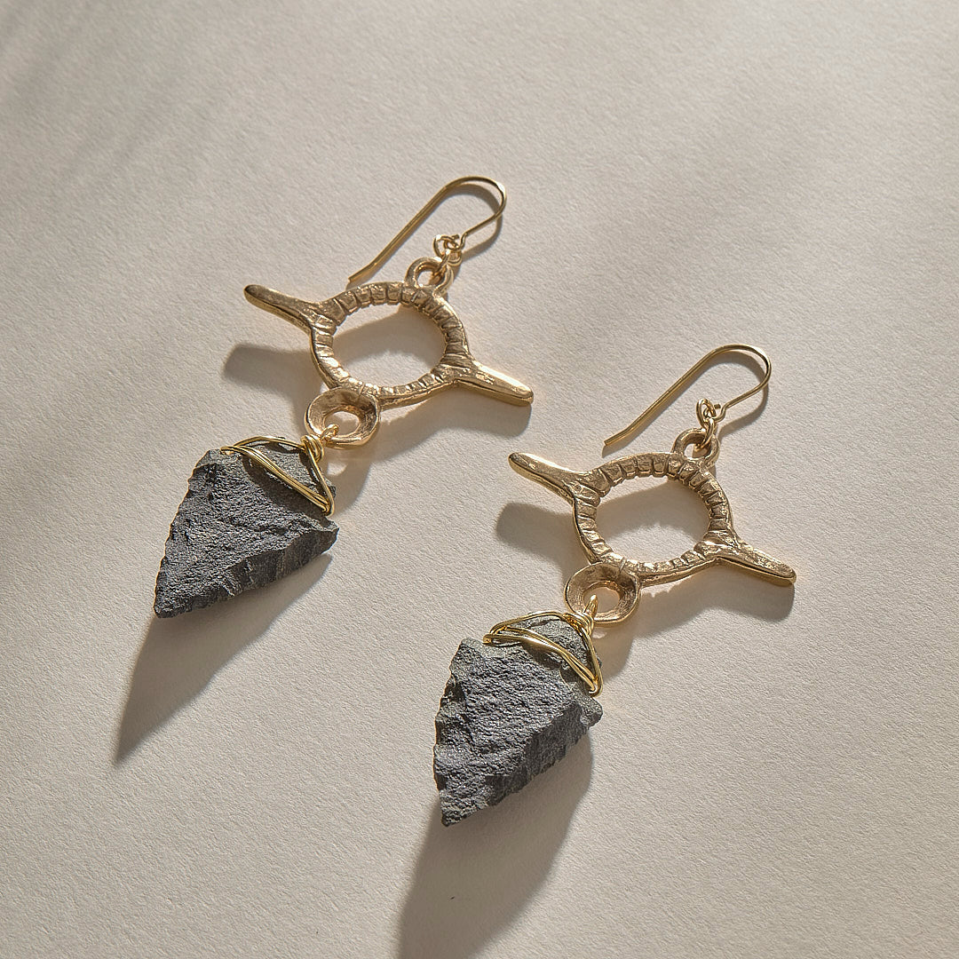Earth Arrowhead Earrings | Bronze